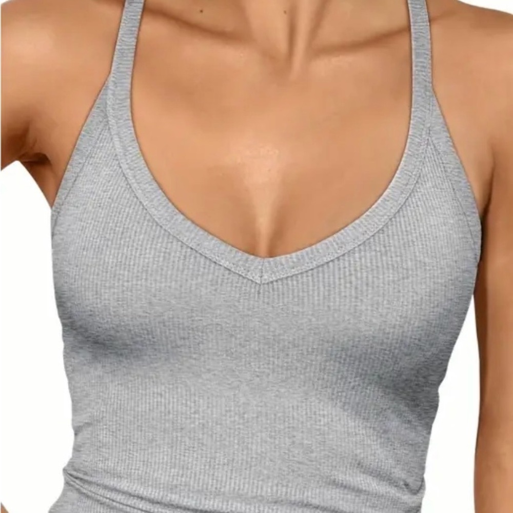 XXL Gray & White Ribbed Tank Top